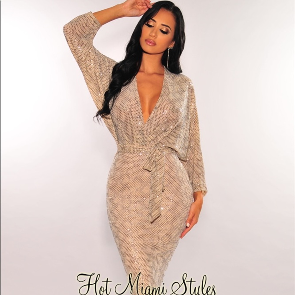 Hot Miami Styles Sequin Snake Print Kimono Dress